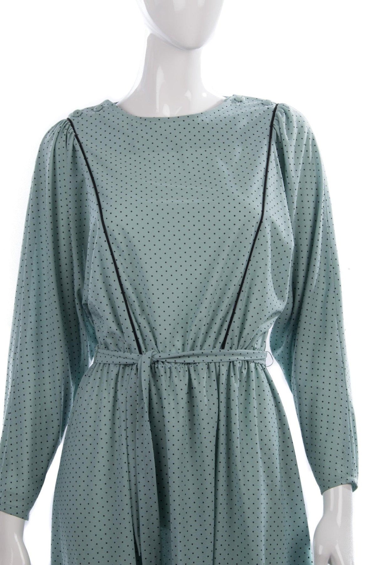 Vintage Laurie Denton Spotted Dress with Waist Tie Blue Size 12/14 - Ava & Iva