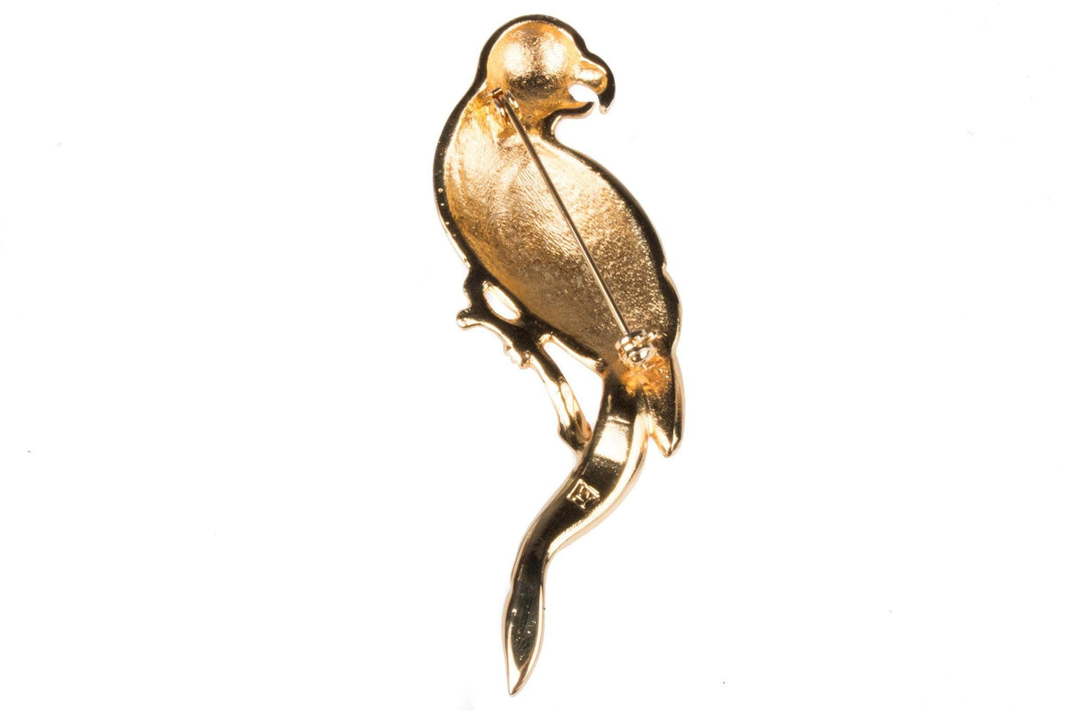 Parrot shaped gold tone diamante brooch - Ava & Iva
