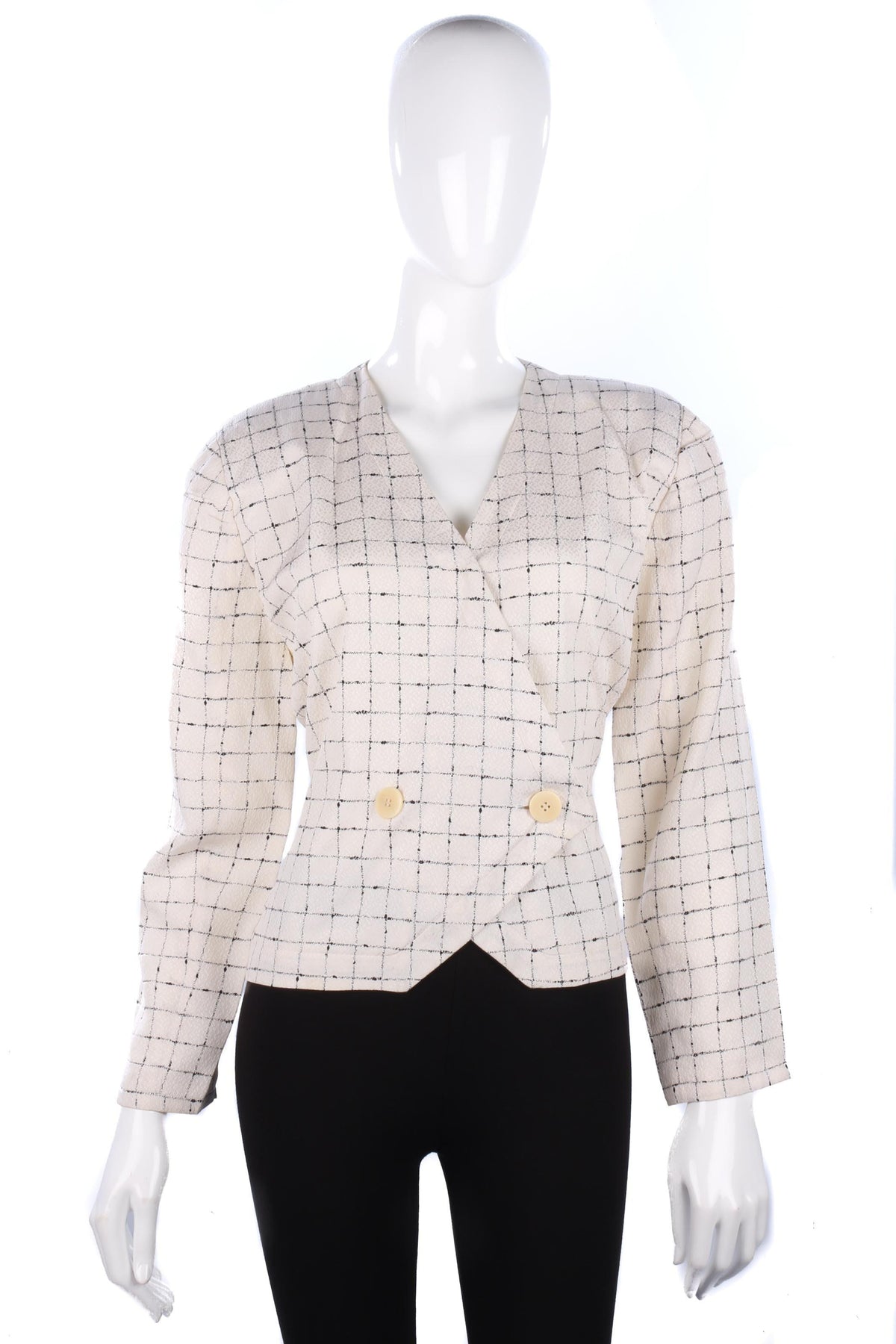 Giorgio Armani silk cream jacket with black check design size M/L - Ava & Iva