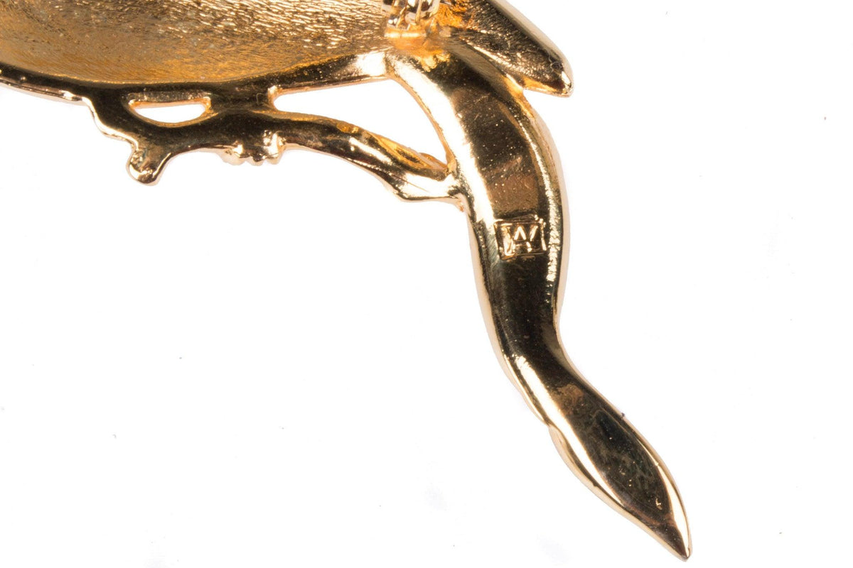 Parrot shaped gold tone diamante brooch - Ava & Iva