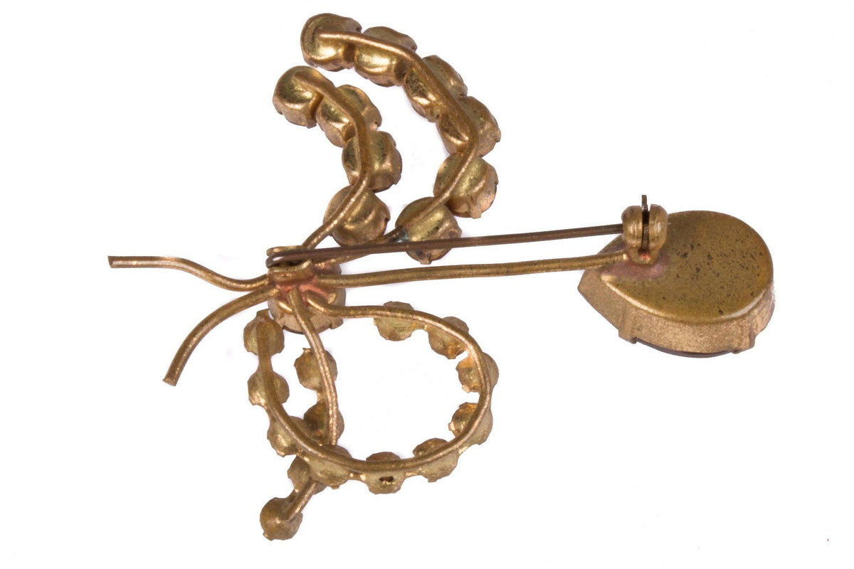 Delicate paste brooch with amber and green stones - Ava & Iva