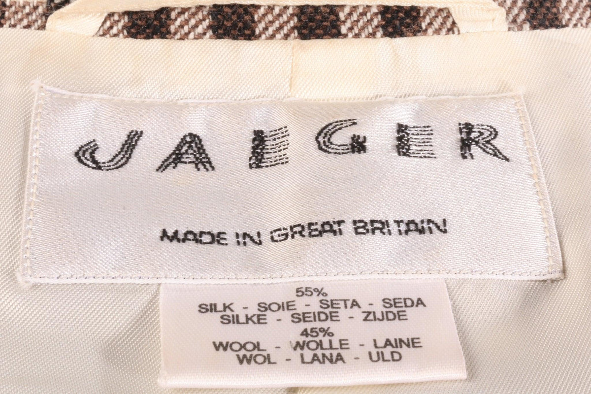 Jaeger Long Jacket Silk and Wool Brown Check Size 8/10 - Ava & Iva