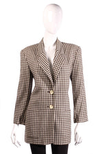 Jaeger Long Jacket Silk and Wool Brown Check Size 8/10 - Ava & Iva