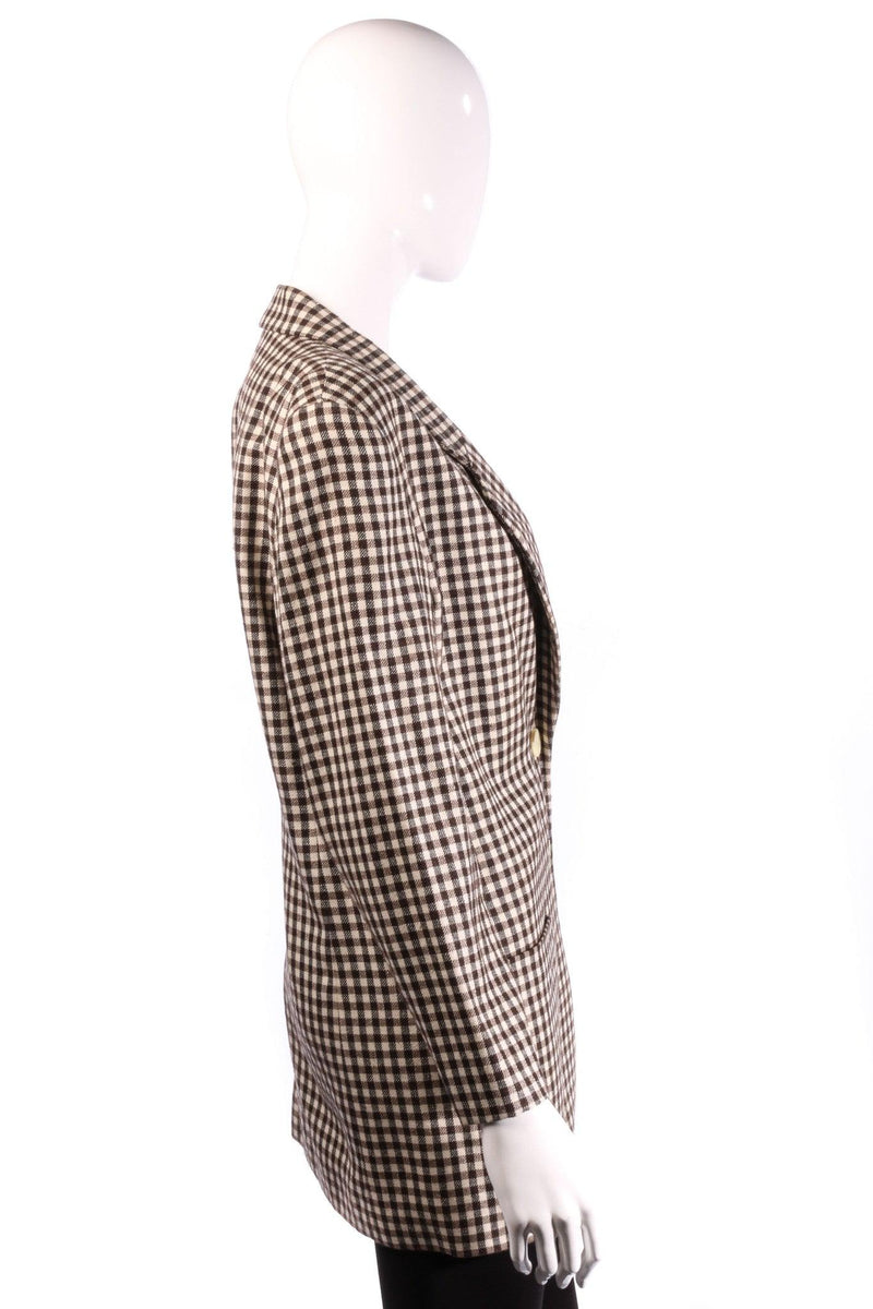 Jaeger Long Jacket Silk and Wool Brown Check Size 8/10 - Ava & Iva