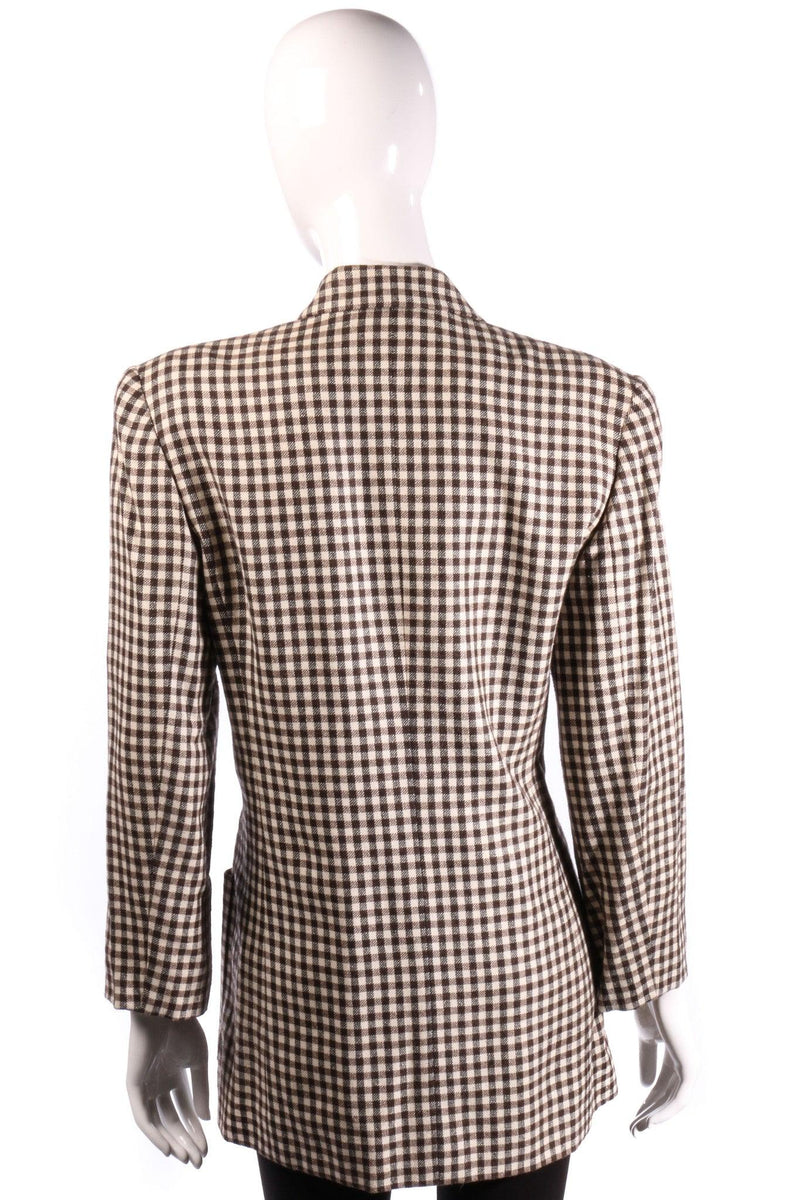 Jaeger Long Jacket Silk and Wool Brown Check Size 8/10 - Ava & Iva