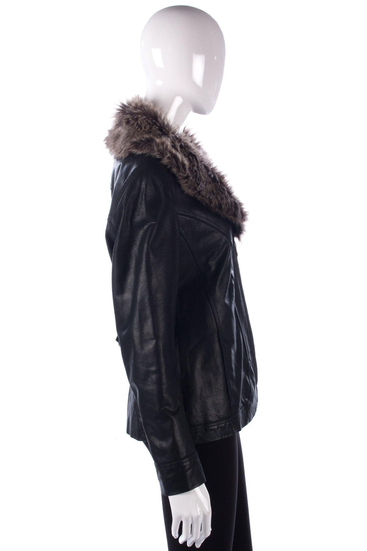 Wallace Sacks Leather Jacket with Faux Fur Collar Black UK Size 12 - Ava & Iva