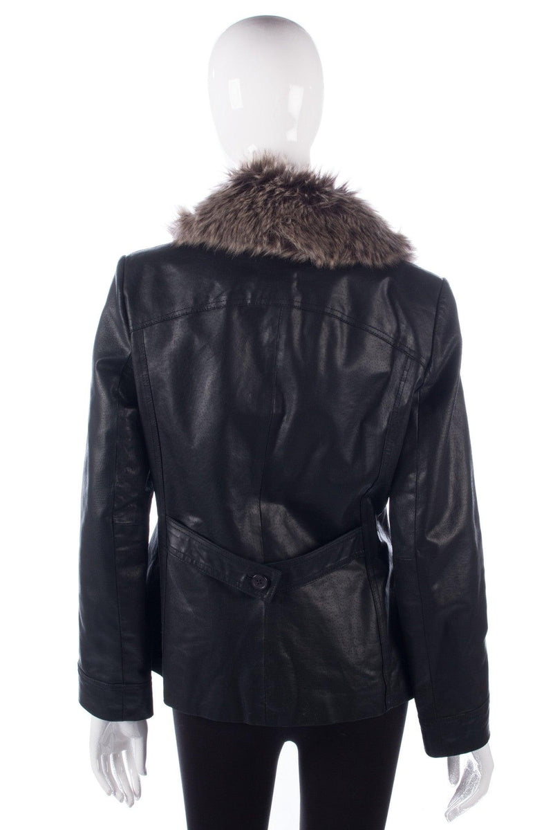 Wallace Sacks Leather Jacket with Faux Fur Collar Black UK Size 12 - Ava & Iva