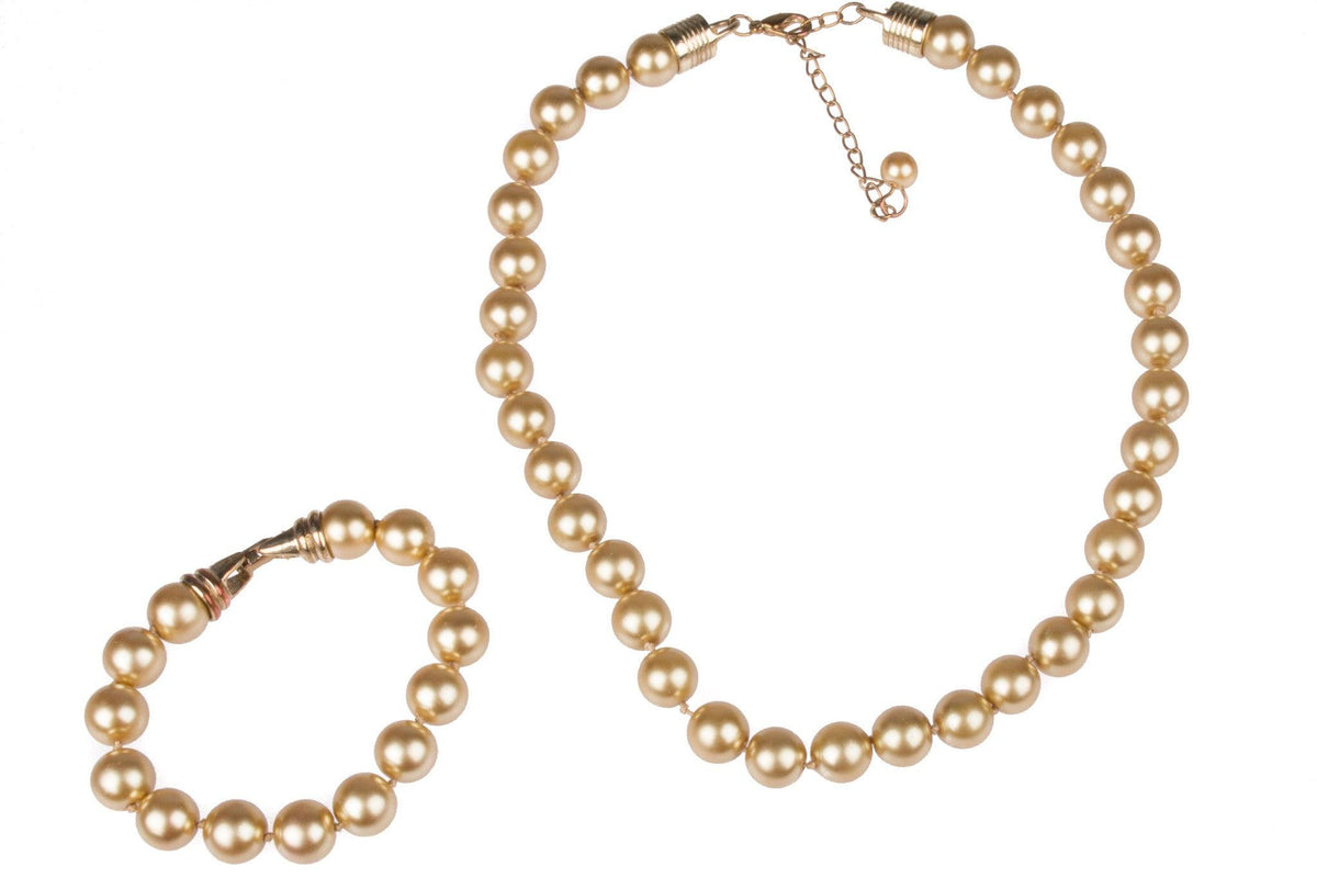 Gold coloured pearl necklace and bracelet set - Ava & Iva
