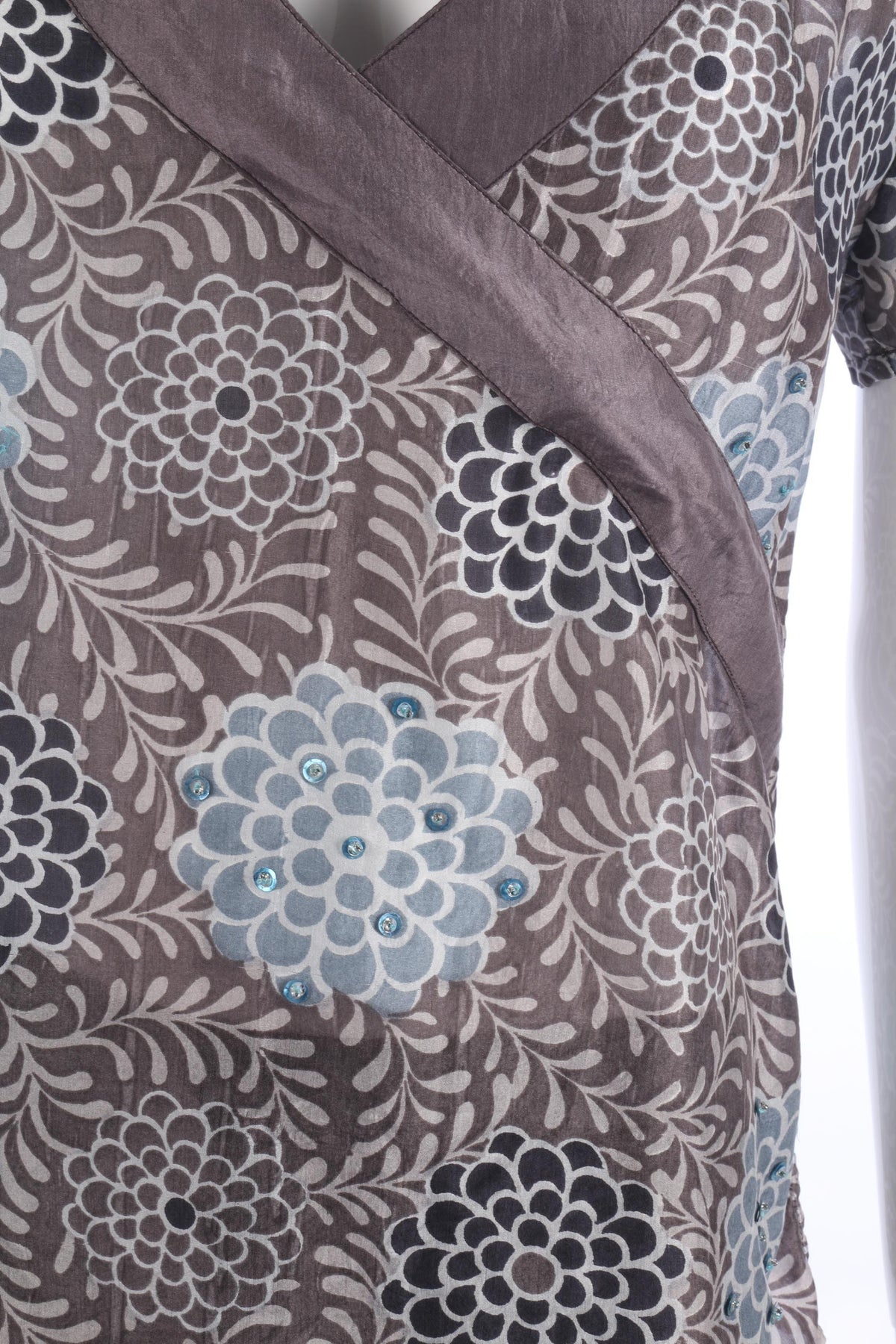 Norman Longstaff Silk Top Grey and Teal Size M - Ava & Iva