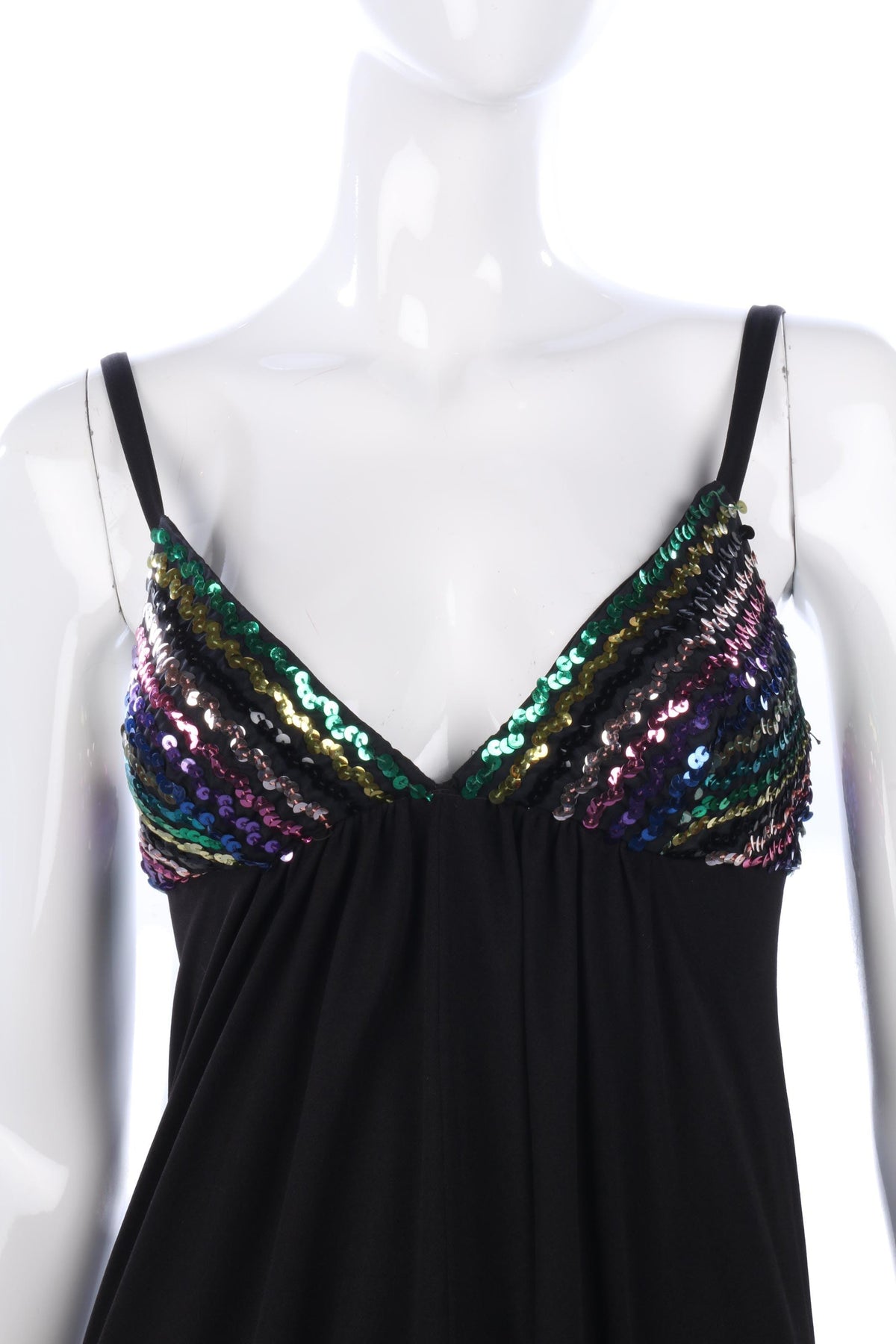 Quad Black Dress with Rainbow Sequinned Detail UK Size 8/10 - Ava & Iva