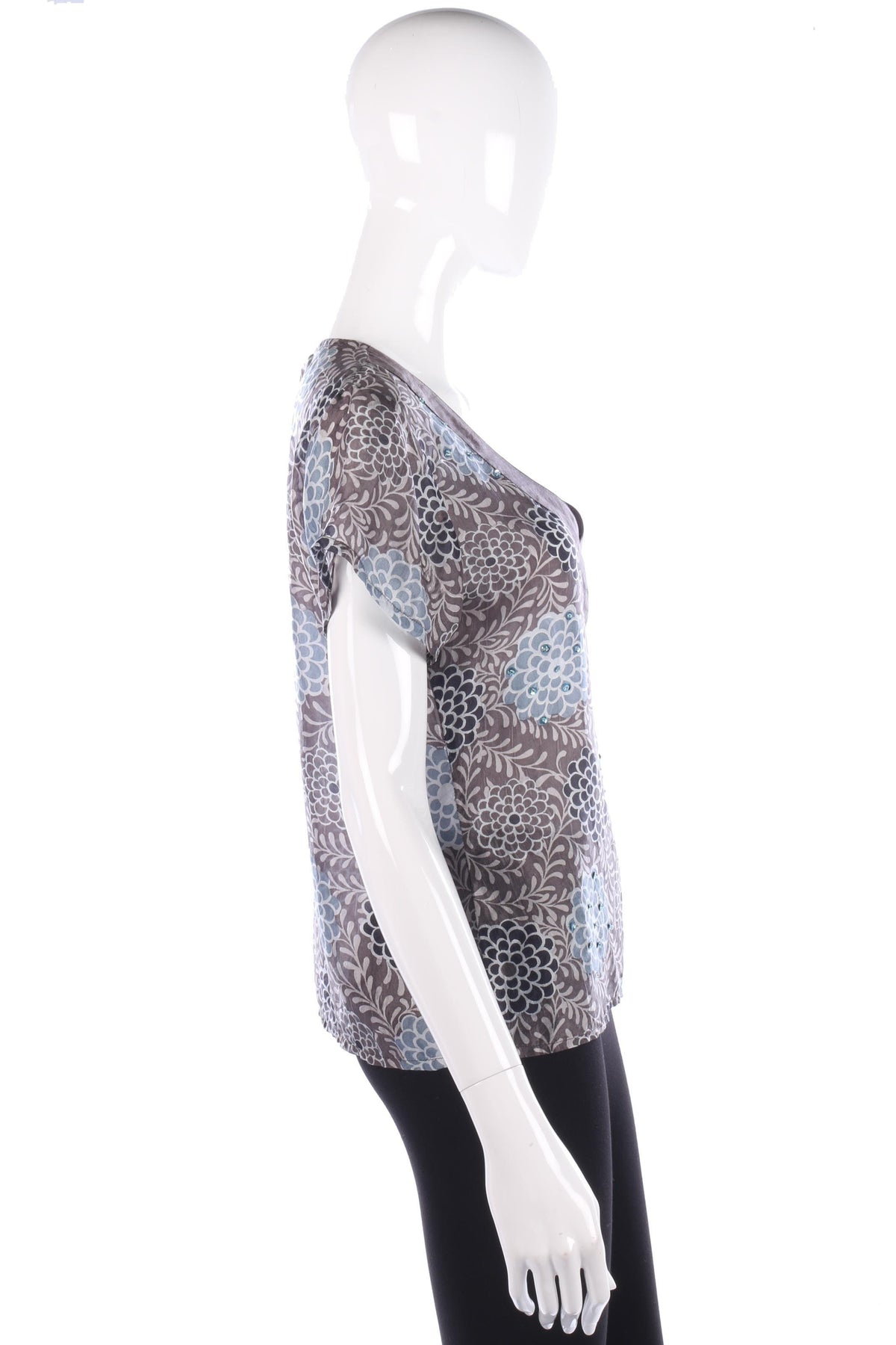 Norman Longstaff Silk Top Grey and Teal Size M - Ava & Iva