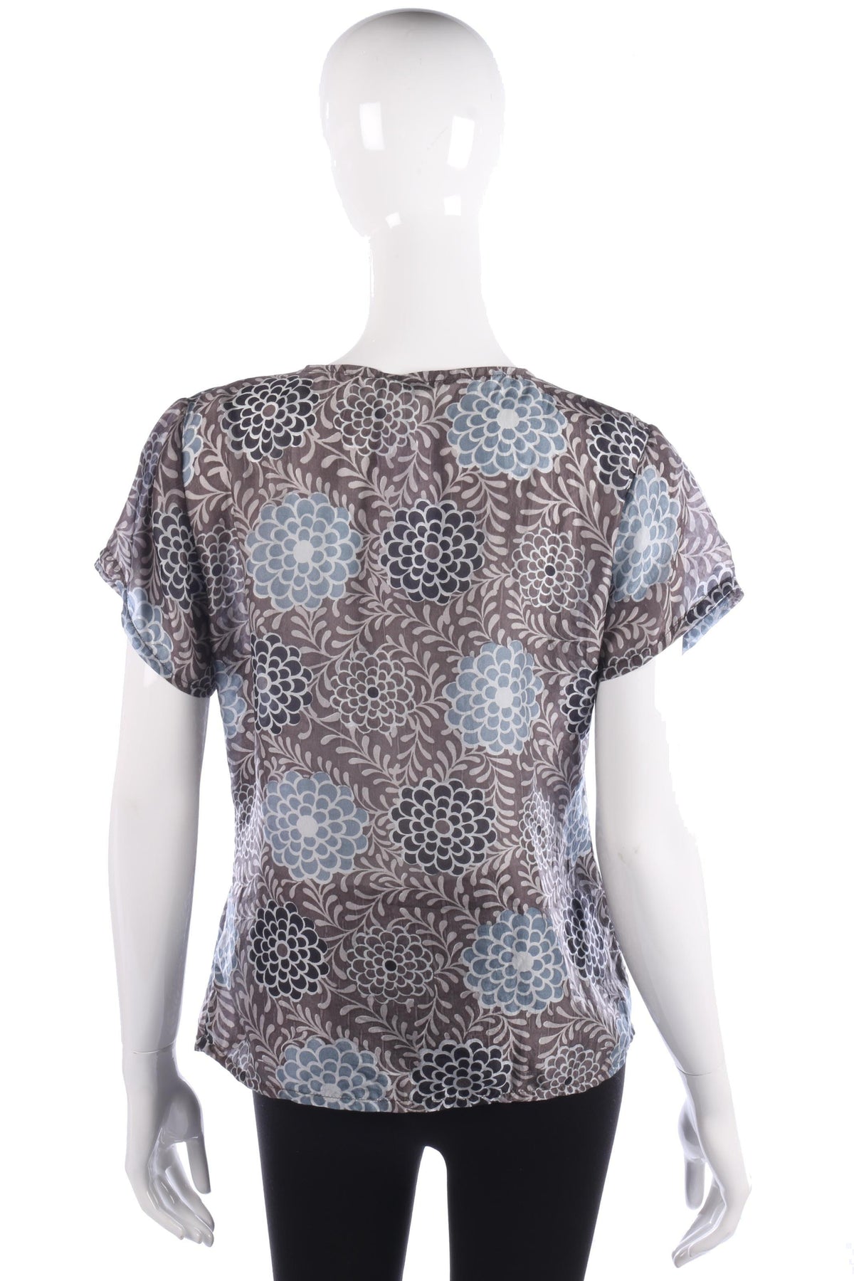 Norman Longstaff Silk Top Grey and Teal Size M - Ava & Iva