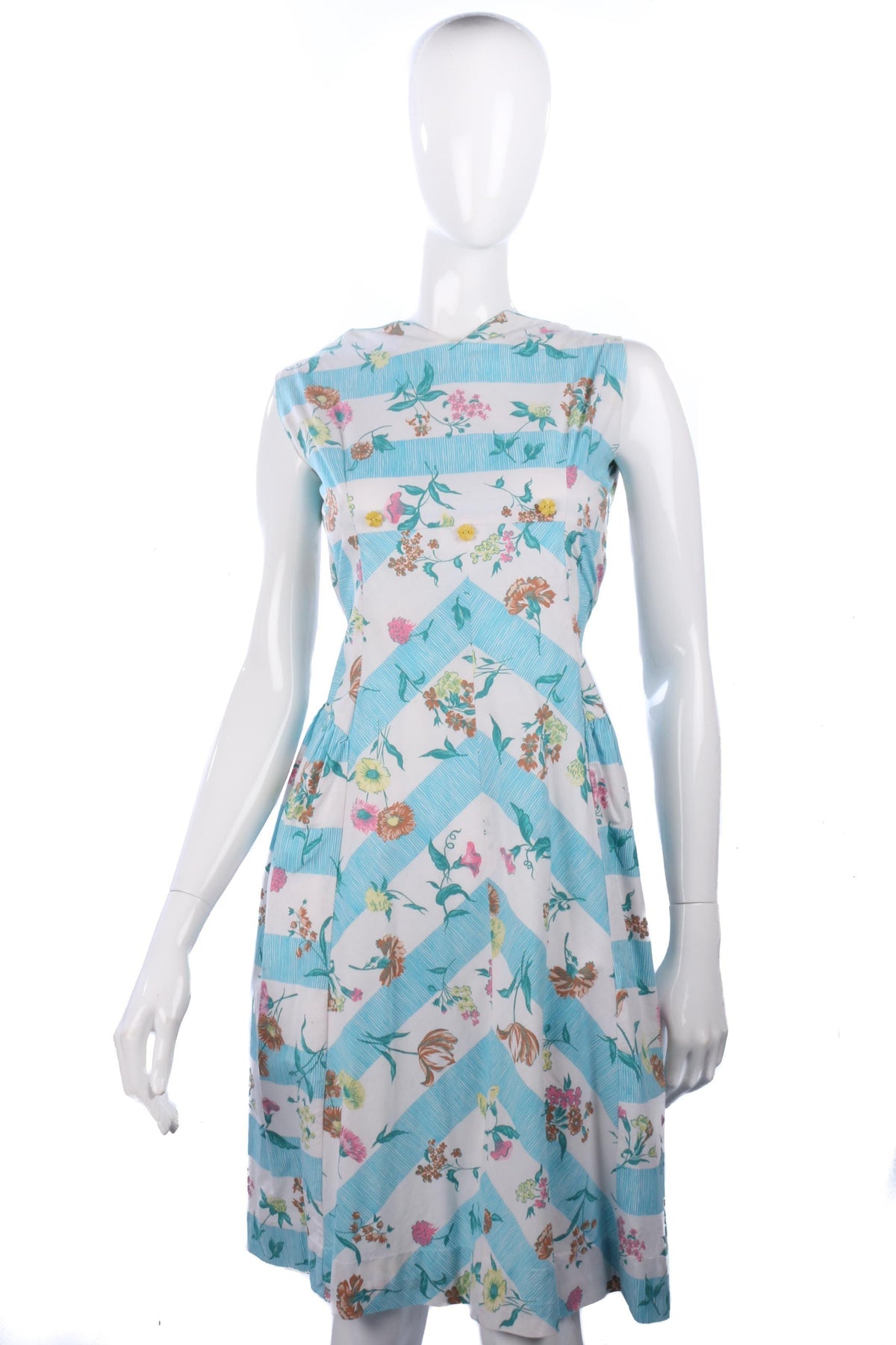 Vintage 1950's floral cotton blue and white dress size 10 - Ava & Iva