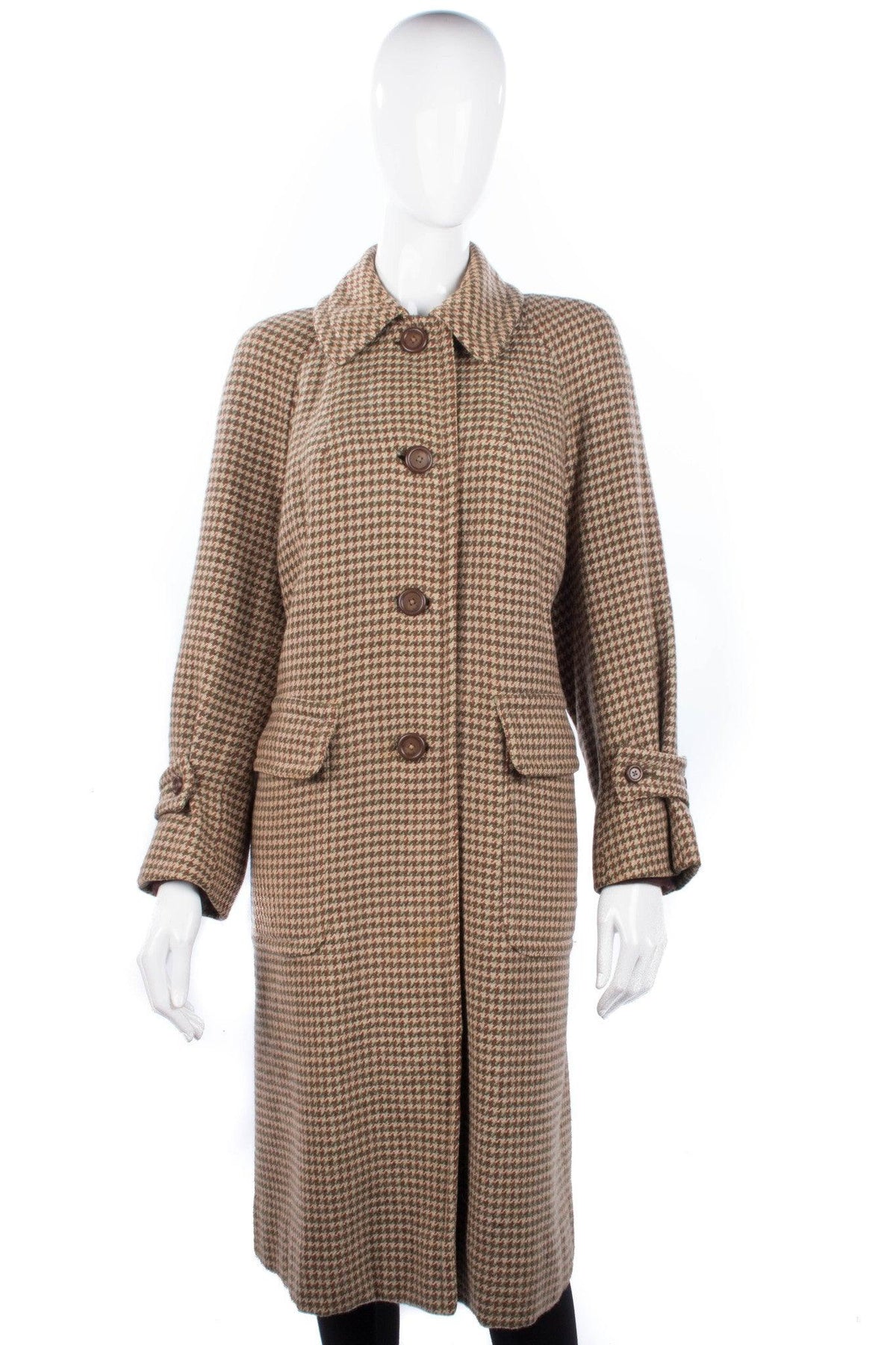 Aquascutum Vintage Full Length Coat Brown and Cream Check. Size M - Ava & Iva