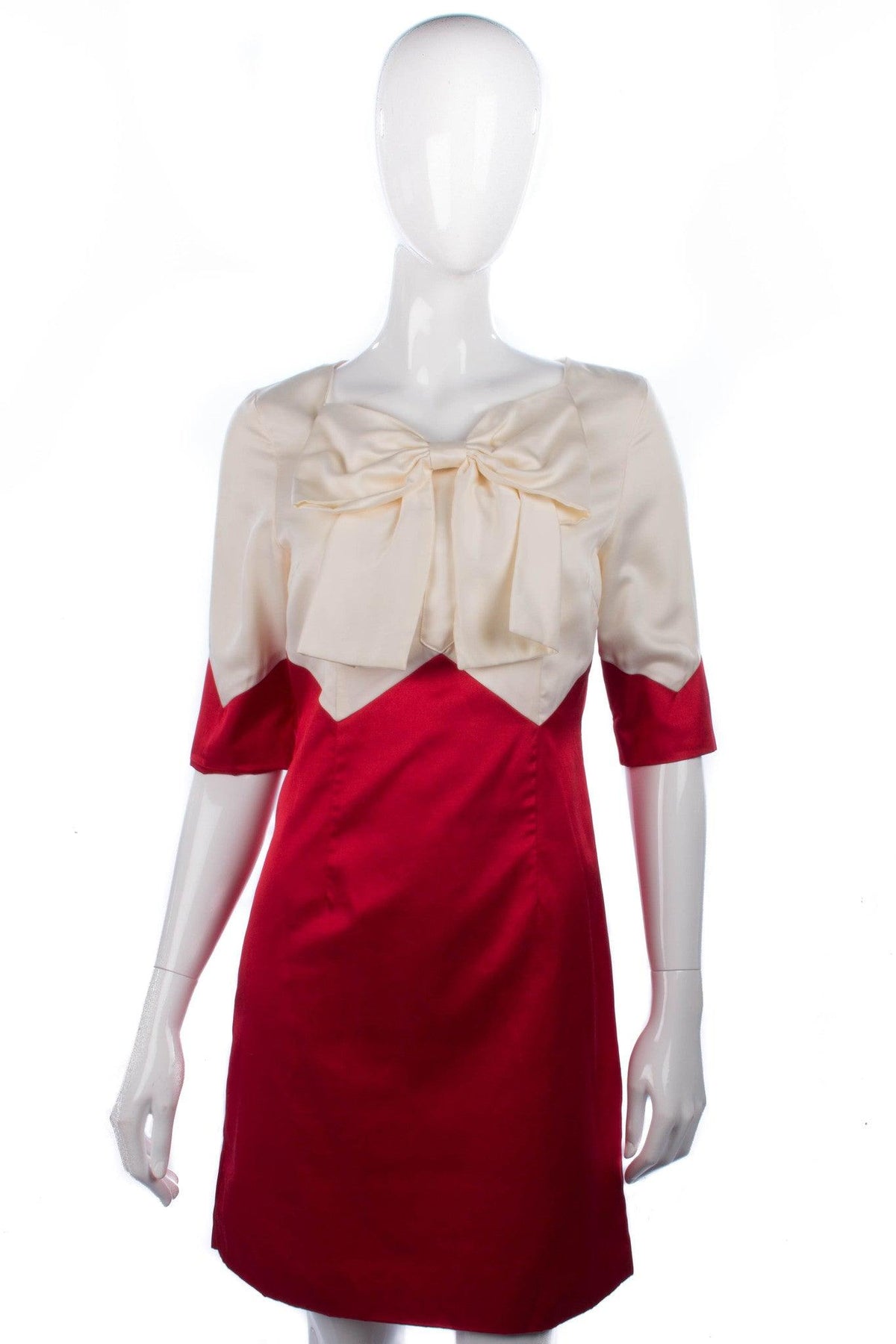 BCBGMAXAZRIA Cream and Red Dress with Bow Size 6 - Ava & Iva