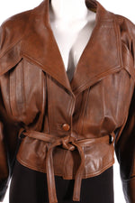 Antica Pelleria brown leather jacket detail