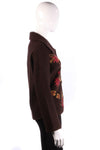  Brown cardigan with red flowers side