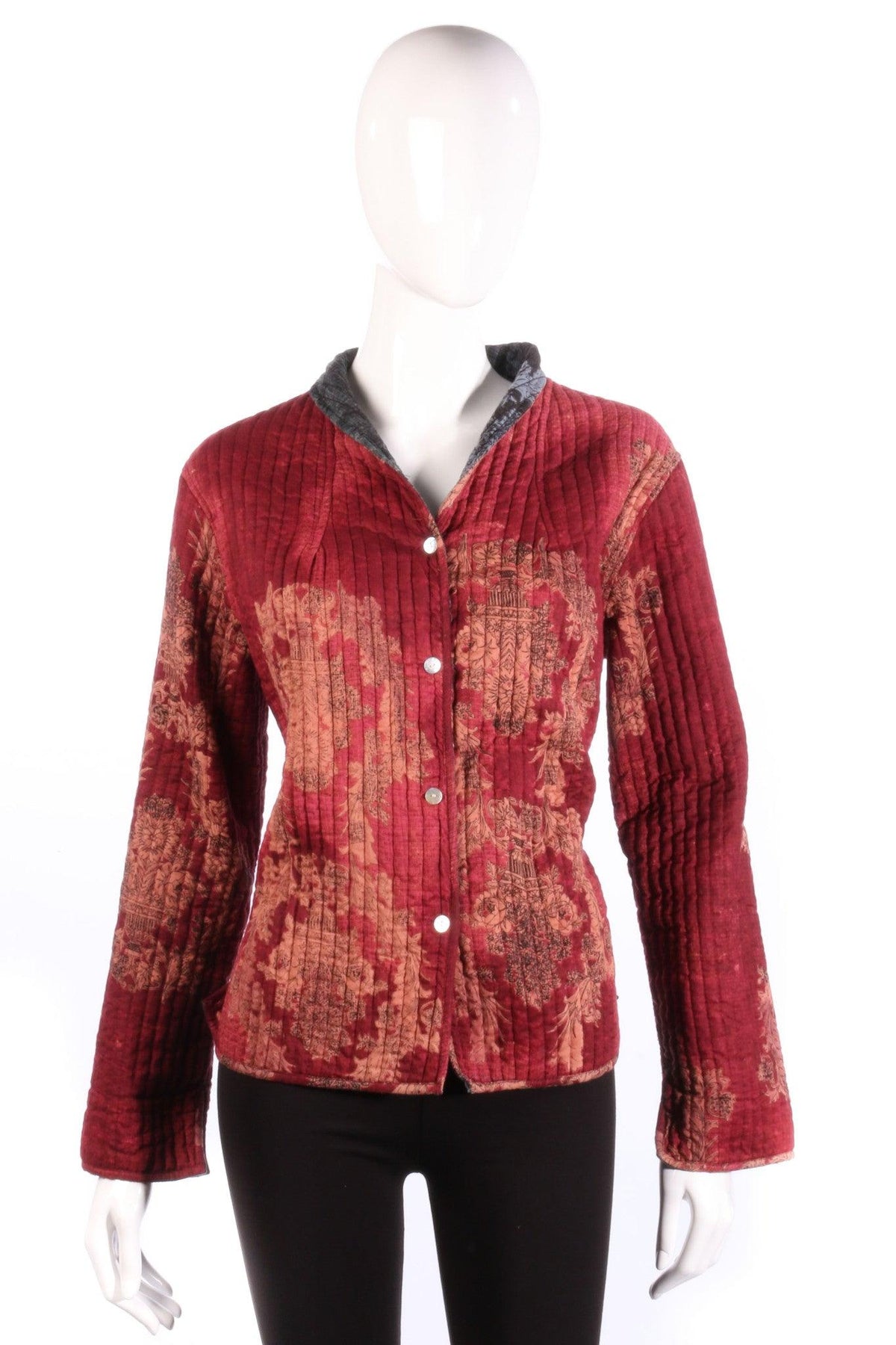 Grey and red reversible jacket with floral print red