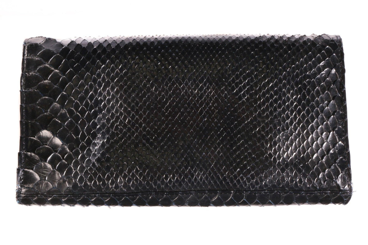 Black snakeskin clutch bag back