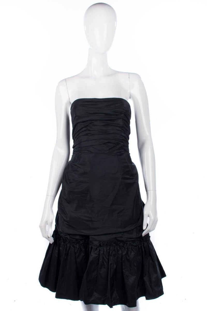 Superb Taffeta Vintage Cocktail Dress with Ruffle Details Black Uk Size 8 (S) - Ava & Iva