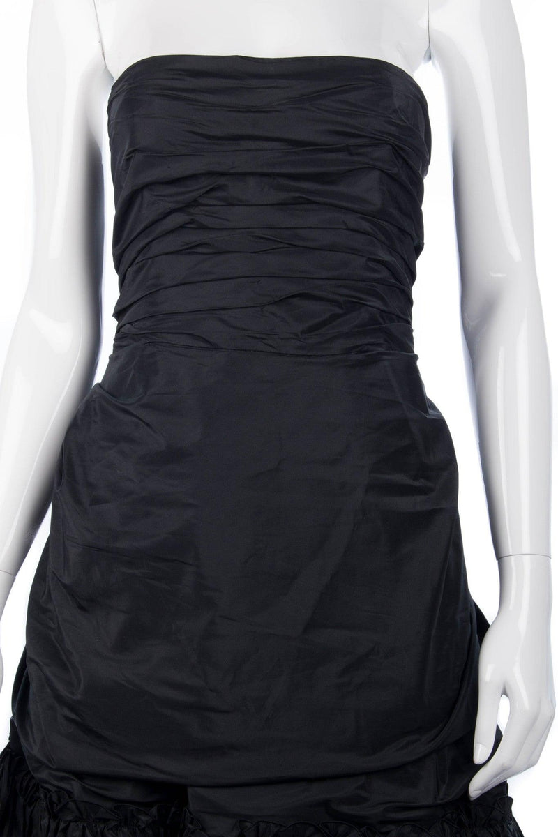 Superb Taffeta Vintage Cocktail Dress with Ruffle Details Black Uk Size 8 (S) - Ava & Iva