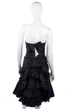 Superb Taffeta Vintage Cocktail Dress with Ruffle Details Black Uk Size 8 (S) - Ava & Iva