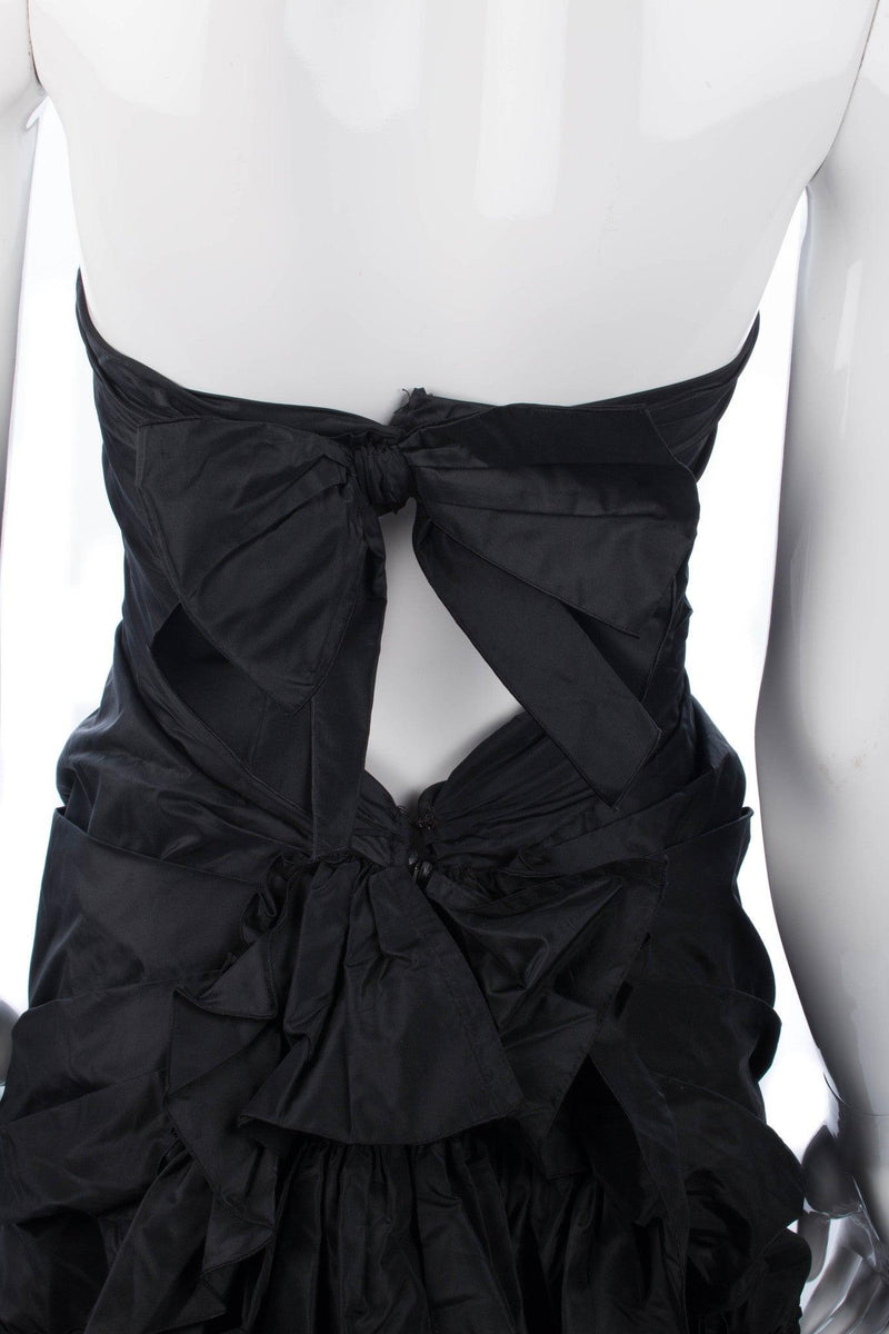 Superb Taffeta Vintage Cocktail Dress with Ruffle Details Black Uk Size 8 (S) - Ava & Iva