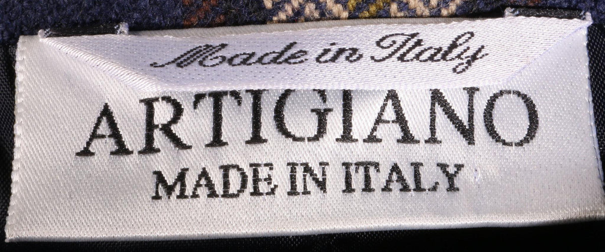 Artigiano blue and yellow checked jacket label