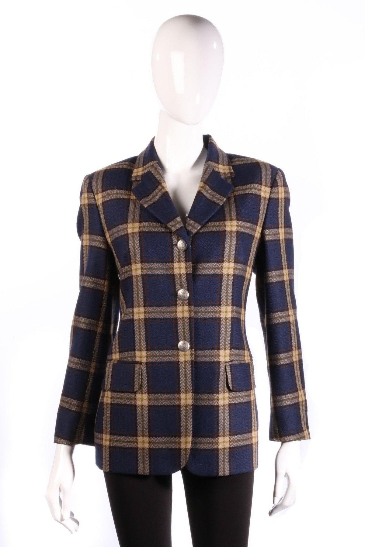 Artigiano Jacket Wool Blue and Cream Check UK Size 10 - Ava & Iva