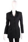 DAKS Long Single Breasted Blazer Wool with Velvet Collar Black UK Size 10 - Ava & Iva