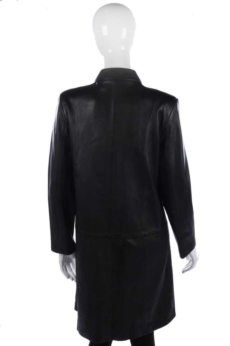 Marks and Spencer Full Length Soft Leather Coat Black Size 12 - Ava & Iva