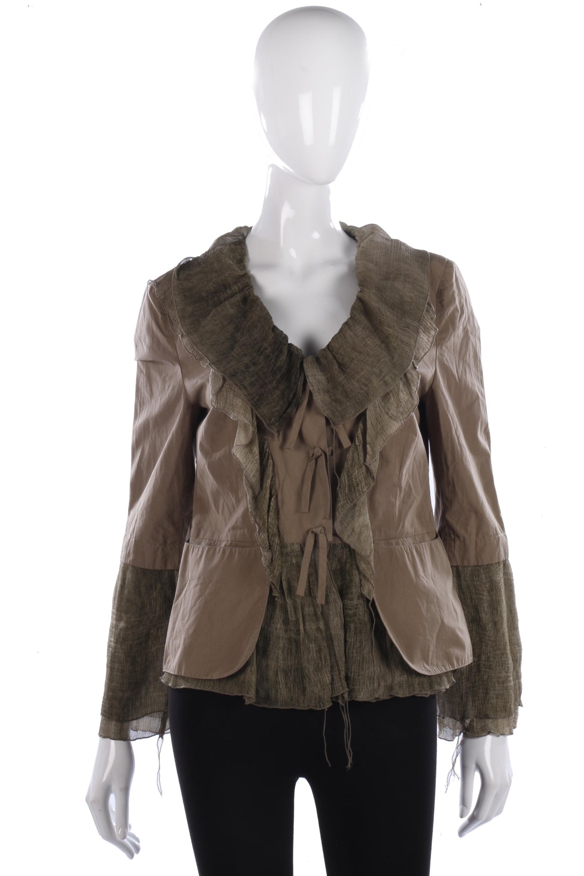 Donassy Cotton Jacket with Ruffles Khaki Size 42 (M) - Ava & Iva