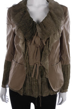Donassy Cotton Jacket with Ruffles Khaki Size 42 (M) - Ava & Iva
