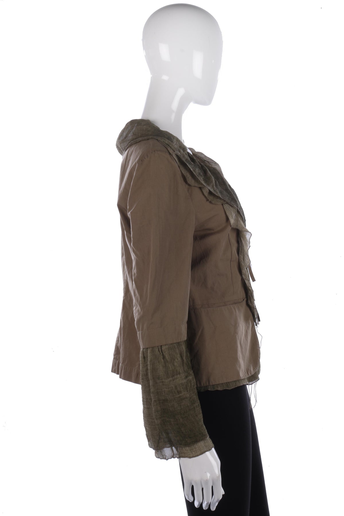 Donassy Cotton Jacket with Ruffles Khaki Size 42 (M) - Ava & Iva