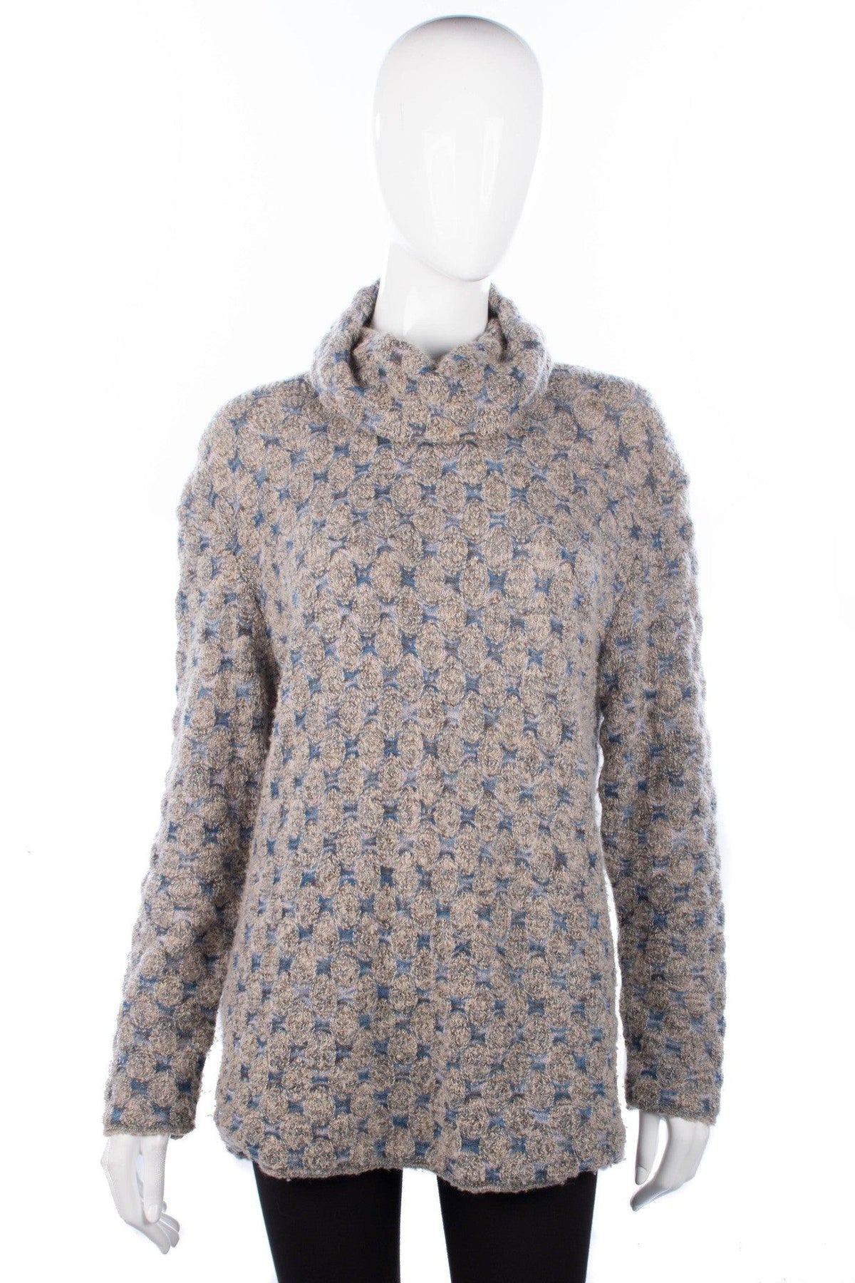 Missoni Grey and Blue Merino Wool Mix Roll Neck Jumper Size L - Ava & Iva
