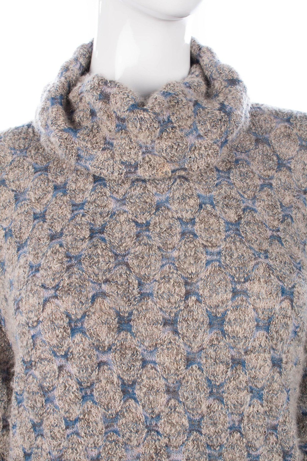 Missoni Grey and Blue Merino Wool Mix Roll Neck Jumper Size L - Ava & Iva