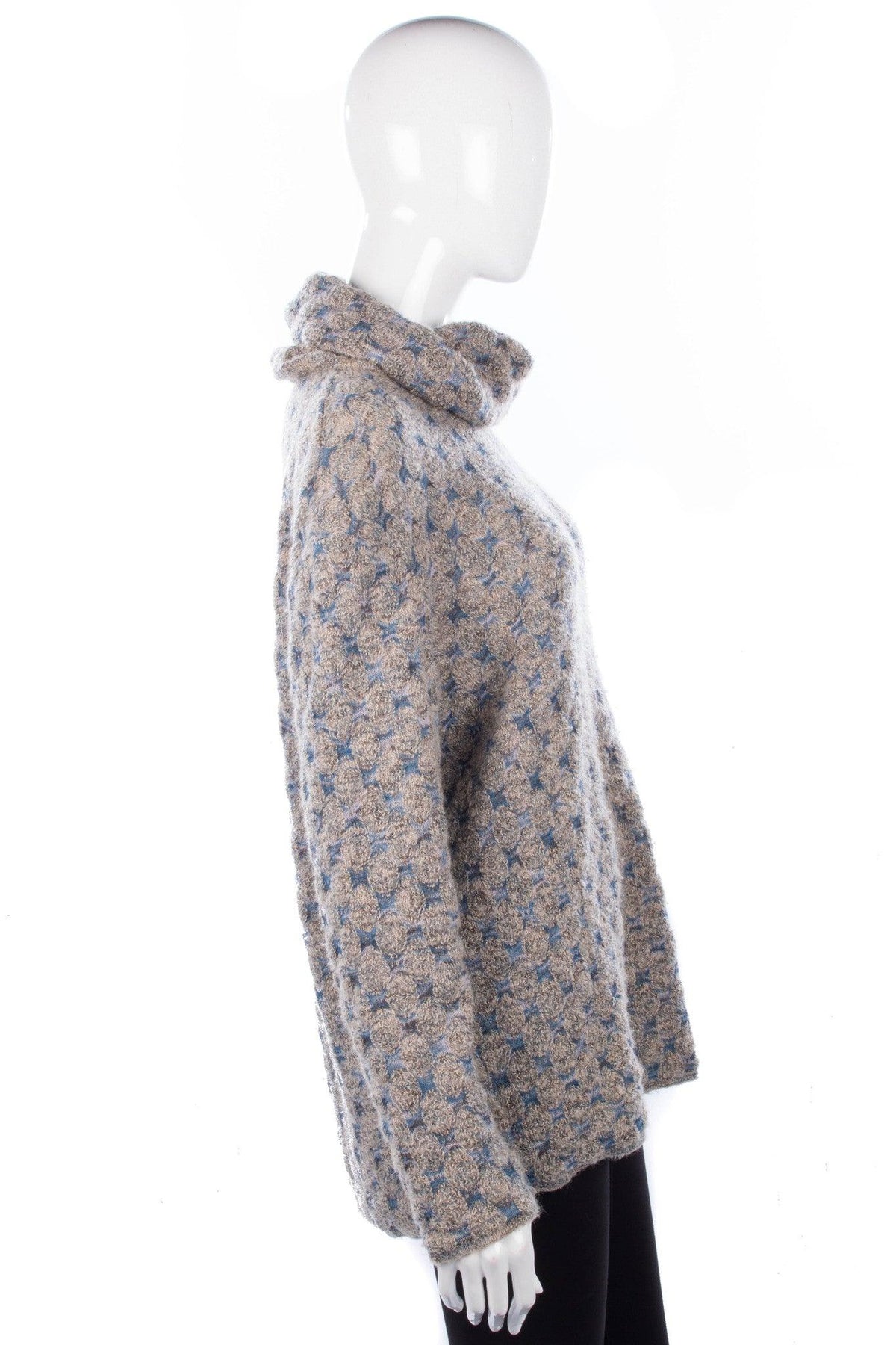 Missoni Grey and Blue Merino Wool Mix Roll Neck Jumper Size L - Ava & Iva