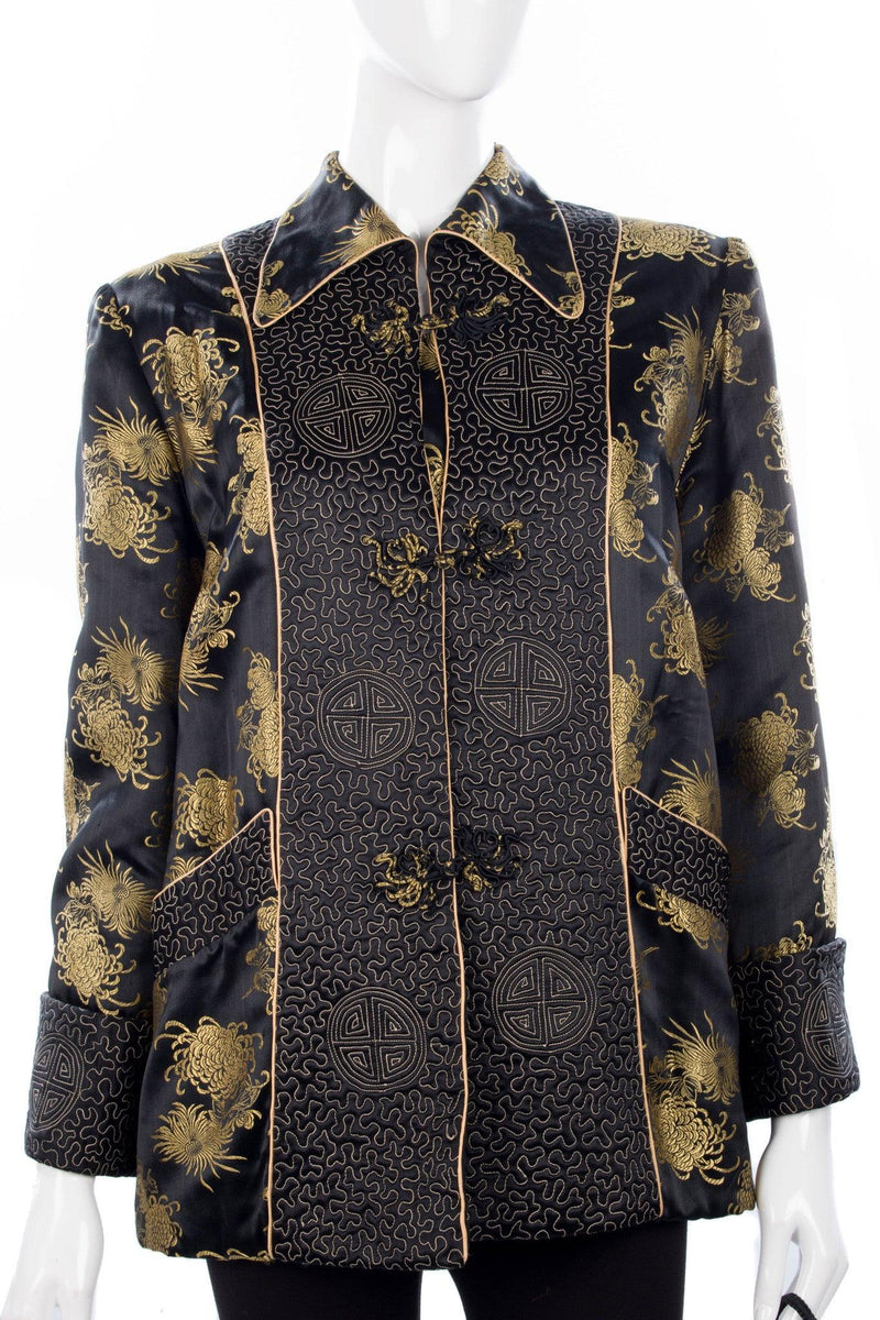 Arjan Hong Kong Padded Chinese Jacket and Bag Silk Black and Gold Size L - Ava & Iva