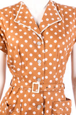 Brown and cream polkadot summer dress detail