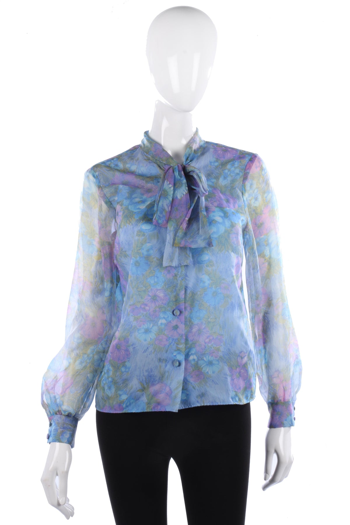 Lovely vintage blue floral blouse with a tie neck - Ava & Iva
