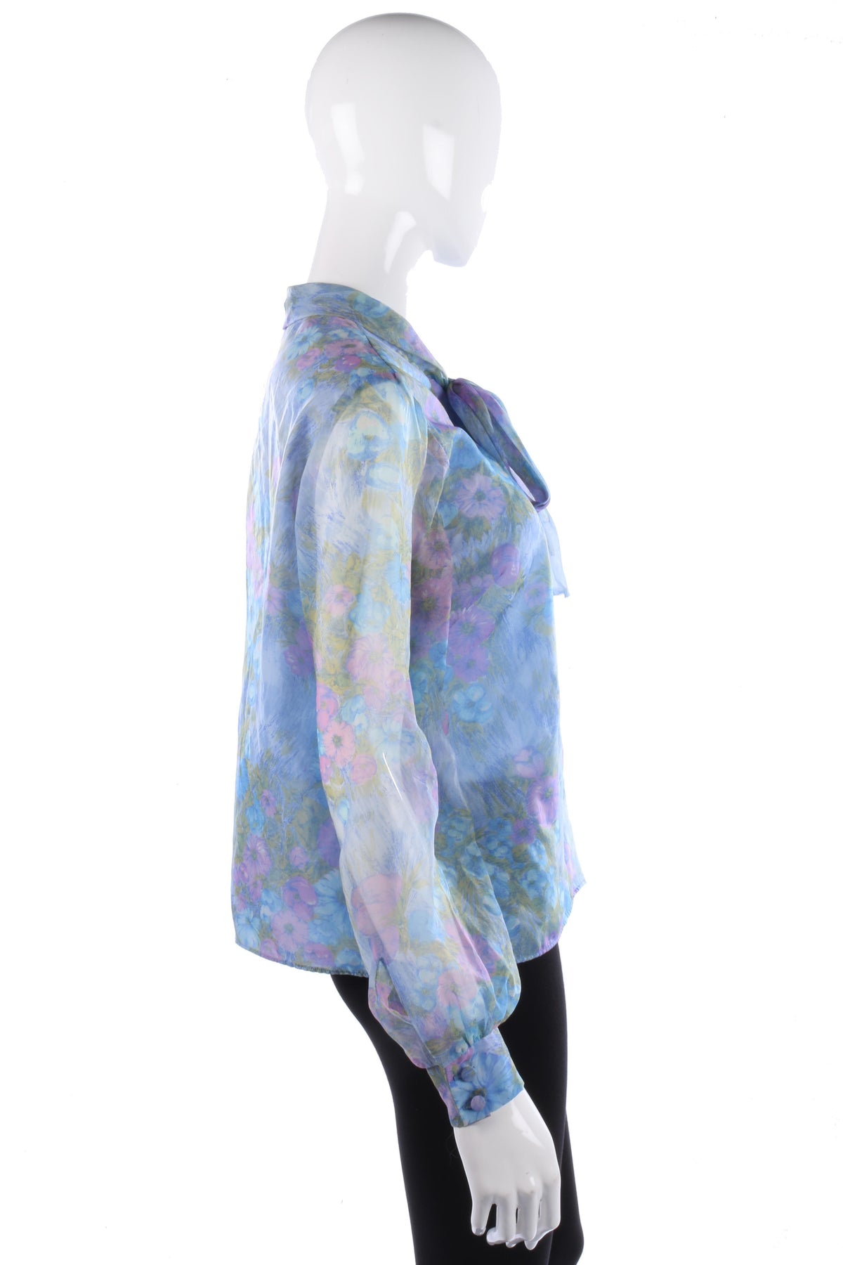 Lovely vintage blue floral blouse with a tie neck - Ava & Iva