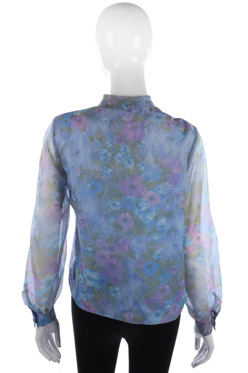 Lovely vintage blue floral blouse with a tie neck - Ava & Iva