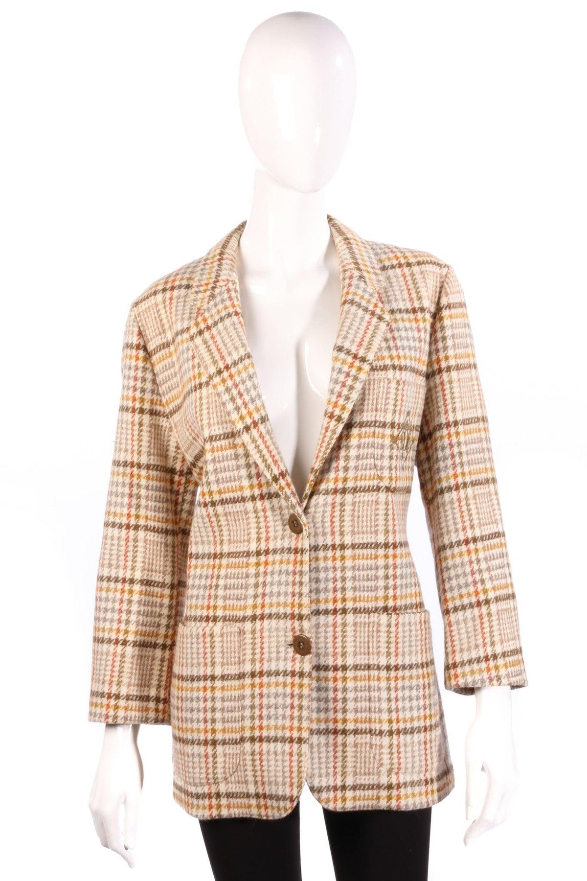Daniel D Jacket Cream Check Wool. Size 42 (UK14) - Ava & Iva