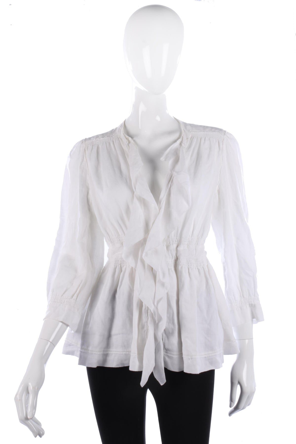 DKNY Jacket White Linen with Tie Waist Size 8 (M) - Ava & Iva