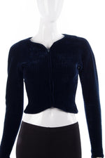 Jean Muir London Vintage  Ribbed Jacket Deep Blue Velvet size S - Ava & Iva