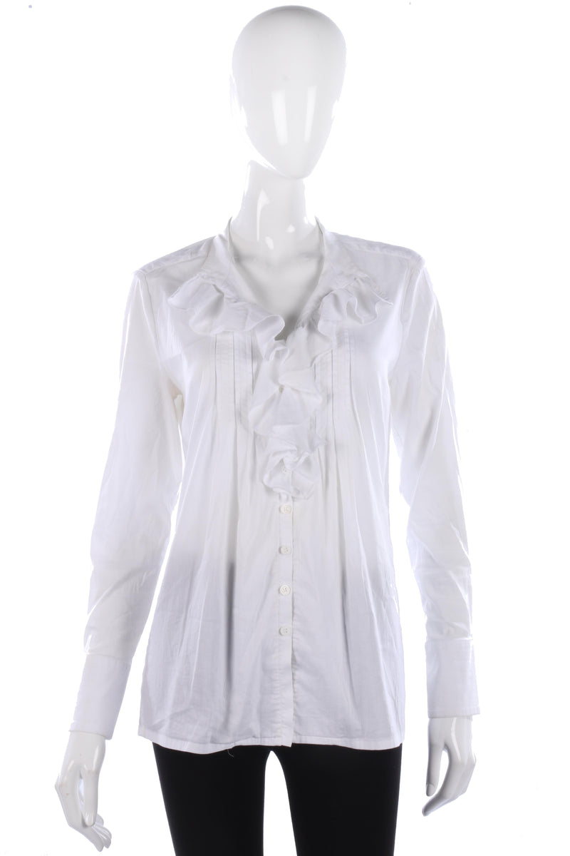 Schneiders white cotton blouse with ruffle details size M - Ava & Iva