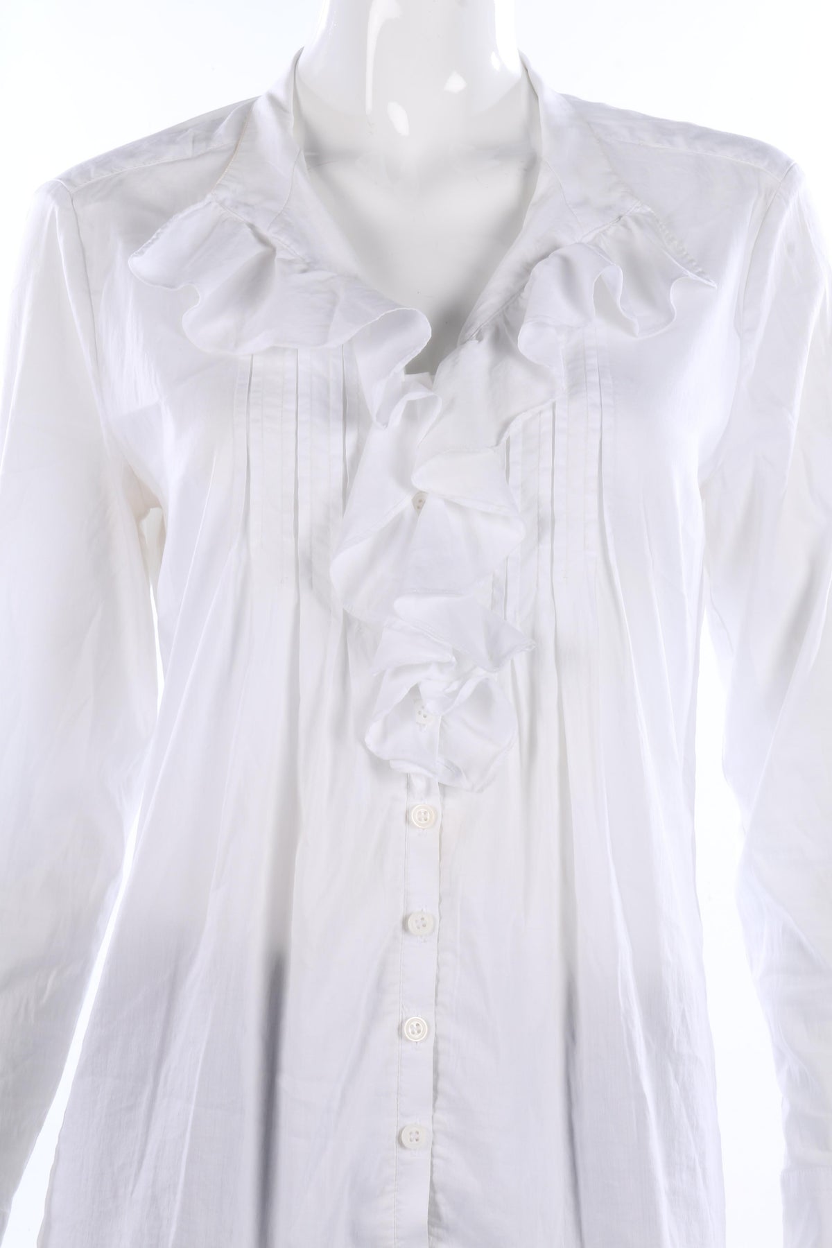 Schneiders white cotton blouse with ruffle details size M - Ava & Iva