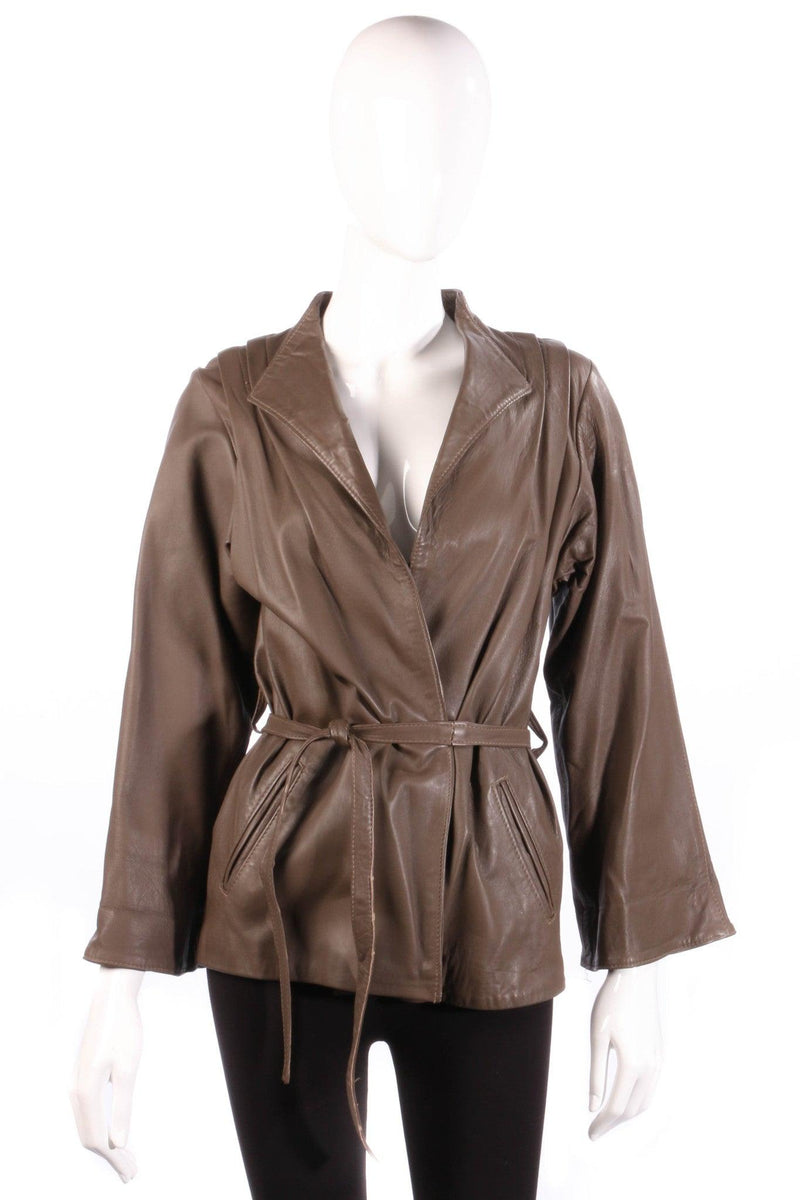 Real leather brown jacket with waist tie 