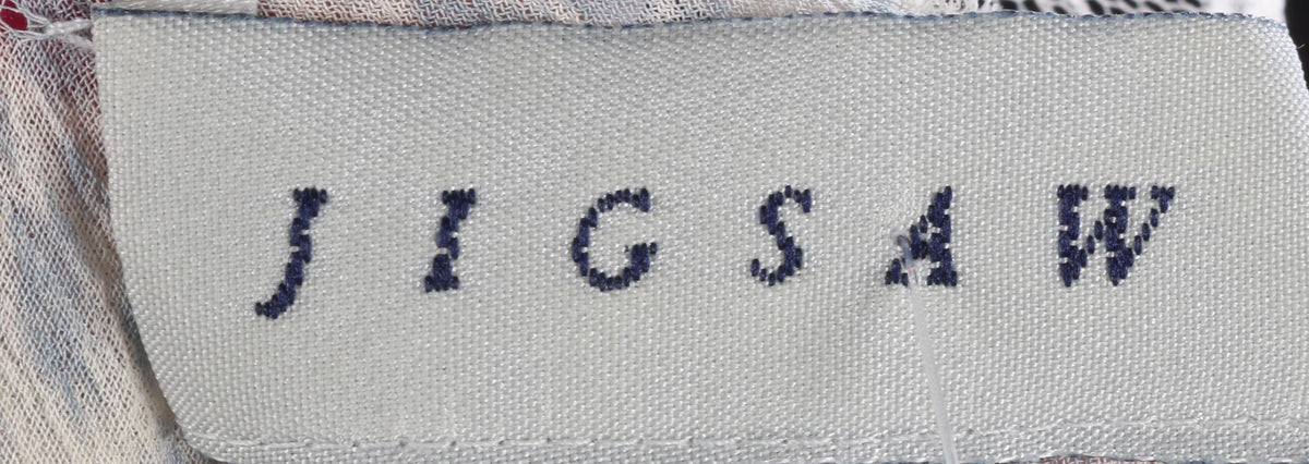 Jigsaw 100% Silk Top with Lace Collar Blue Animal Print Size 12 - Ava & Iva