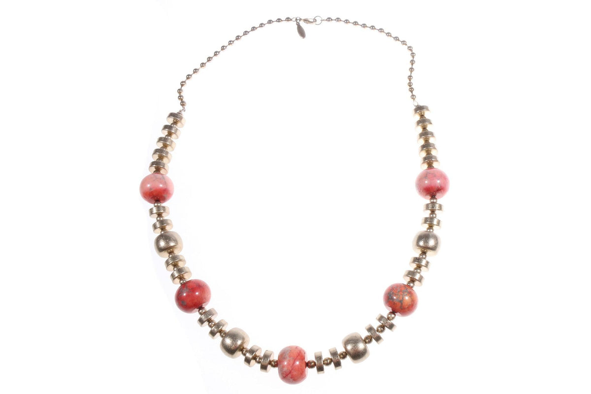 Gold coloured metal and pink bead costume necklace - Ava & Iva